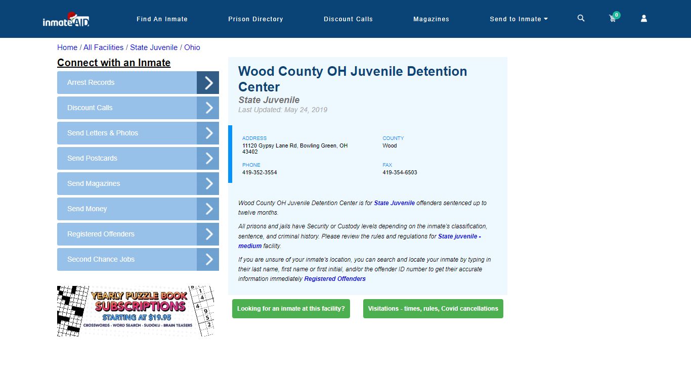 Wood County OH Juvenile Detention Center - InmateAid
